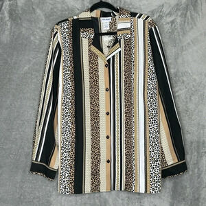 Vicki‎ Wayne 22W 2X Shirt Top Brown Animal Print Button Up Long Sleeve V Neck